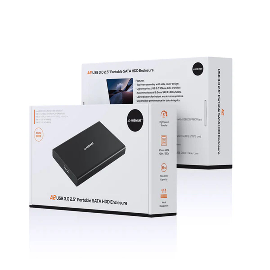 mbeat A2 Slim Werkzeugloses USB 3.0 2,5" SATA HDD-Gehäuse - Schwarz