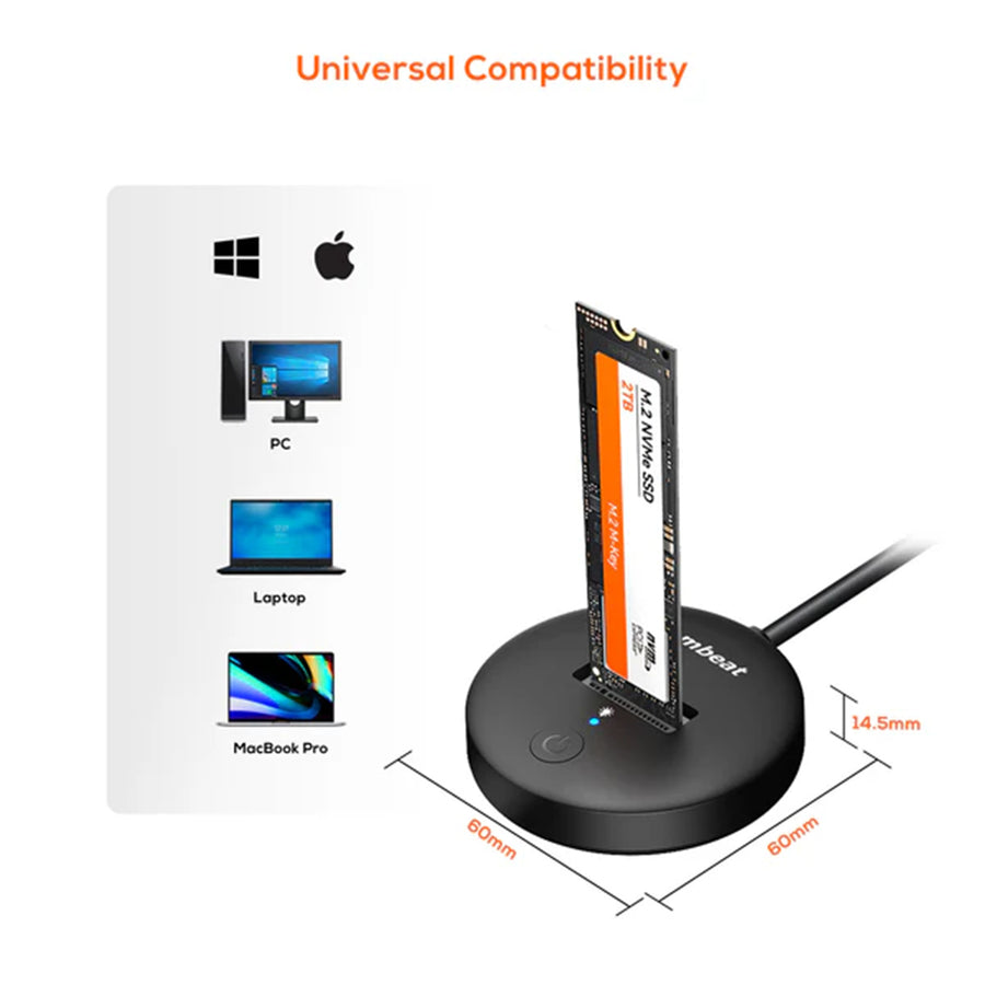 mbeat H1 USB 3.2 Gen2 10Gbps M.2 NVMe & SATA SSD Mini Dock - Black