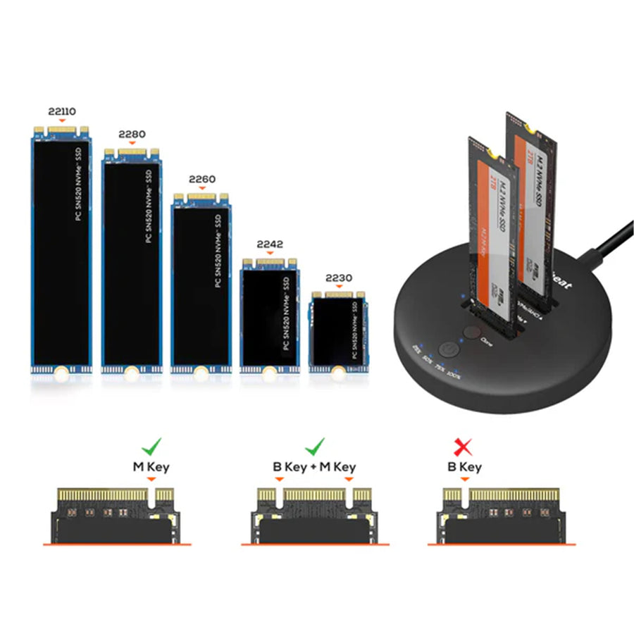 MB-HDD-M2H3CL - mbeat H3 USB 3.2 Gen2x2 20Gbps Dual M.2 NVMe SSD Dock with Clone Duplicator (Black)