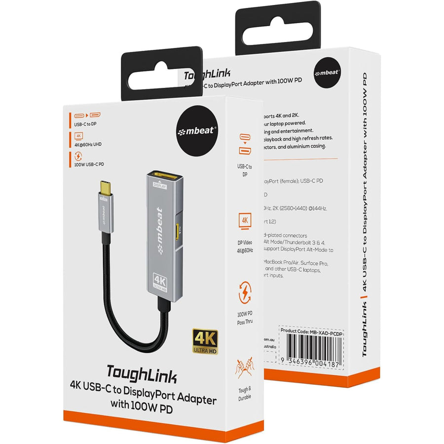 mbeat Tough Link USB-C to DP Adapter with 100W PD - Space Grey