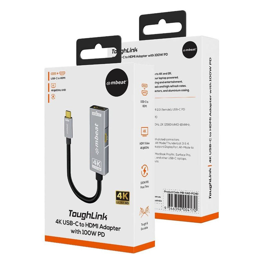 mbeat Tough Link USB-C-auf-HDMI-Adapter mit 100W PD – Space Grey