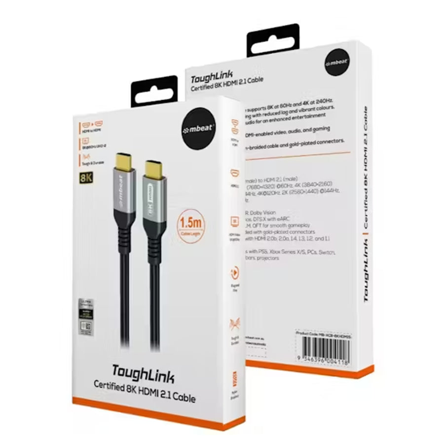 MB-XCB-8KHDM15 - mbeat Tough Link 1.5m Zertifiziertes 8K HDMI Kabel - Space Grey