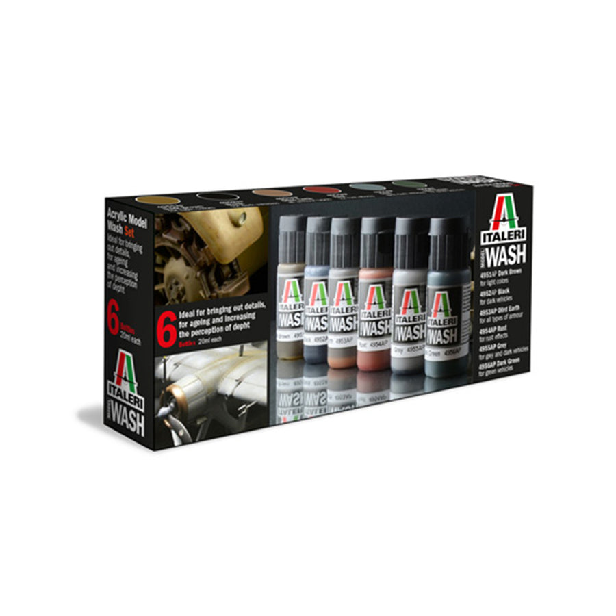1-448AP - ITALERI ACRYLIC MODEL WASH - 6 BOTTLE SET