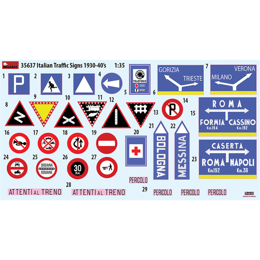 Miniart 2-35637 - MINIART 1/35 IT TRAFFIC SIGNS 30/40's