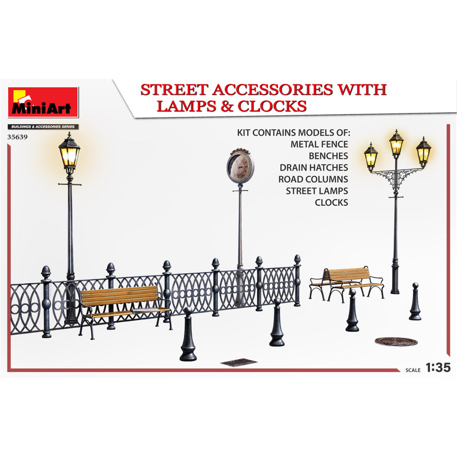 Miniart 2-35639 - MINIART 1/35 STREET ACC W/LAMPS & CLOCKS
