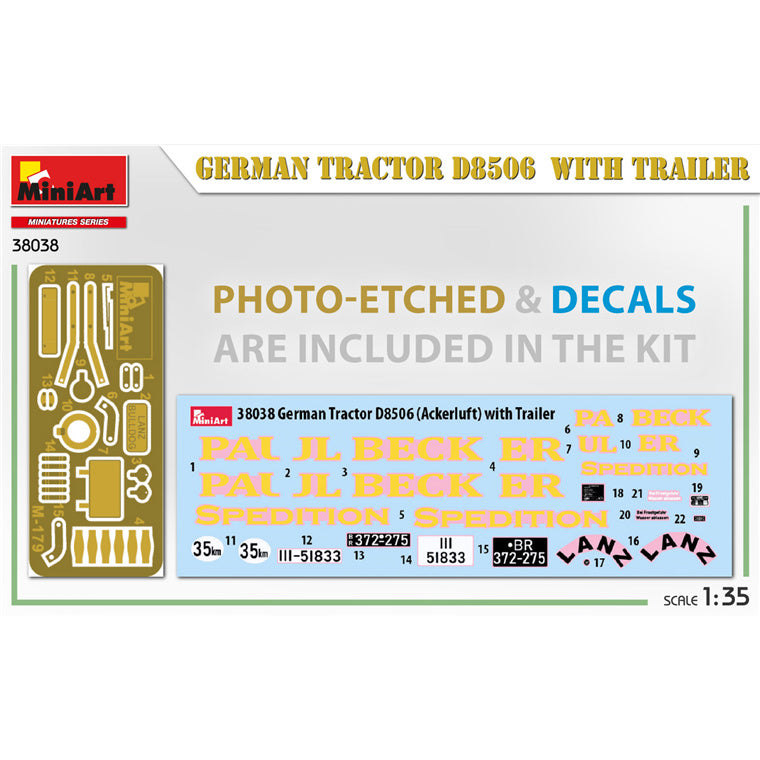 Miniart 2-38038 - MINIART 1/35 GERMAN TRACTOR D8506 W/TRAILER