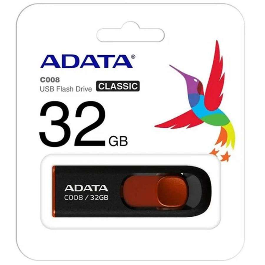 ADATA  C008  Retractable Flash Drive - 32GB - Black / Red