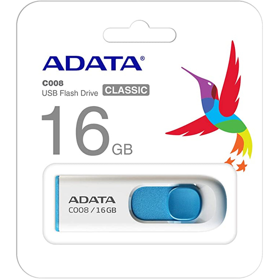 ADATA  C008  USB Flash Drive - 16GB - White / Blue