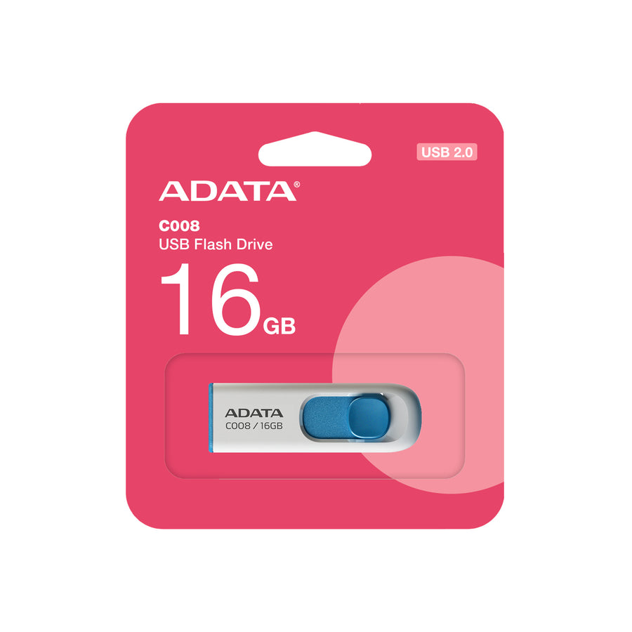 ADATA  C008 Retractable USB Flash Drive - 16GB - White / Blue