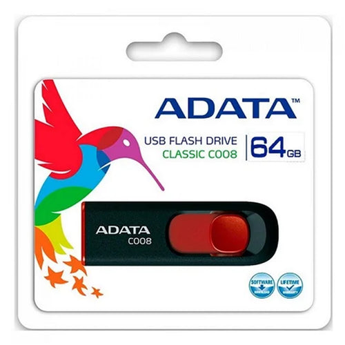 ADATA  C008  Retractable Flash Drive - 64GB - Black / Red