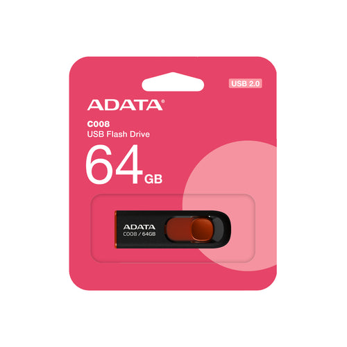 ADATA  C008  Retractable Flash Drive - 64GB - Black / Red