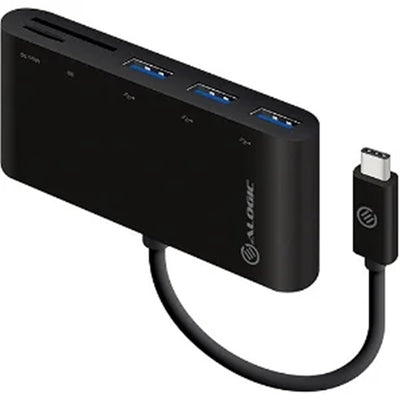 Alogic Multiport Adapter - Black USB-C Male to Multicard Reader (SD / Micro SD) & 3x USB A