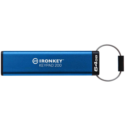 Kingston IronKey Keypad 200 USB-C 3.2 (Gen 1) Flash Drive - 64GB 280 MB/s Read Speed - 200 MB/s Write Speed - Blue - XTS-AES - 3 Year Warranty
