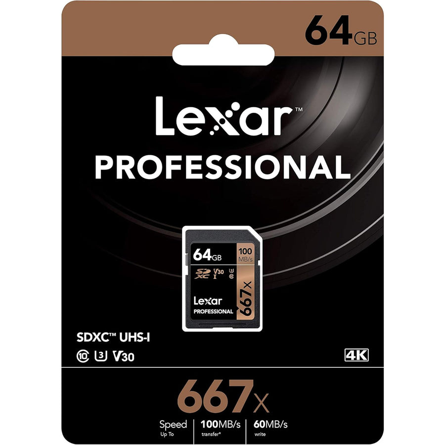 Lexar 64GB SDXC Class 10, UHS-I (U3), V30, up to 100MB/s transfer