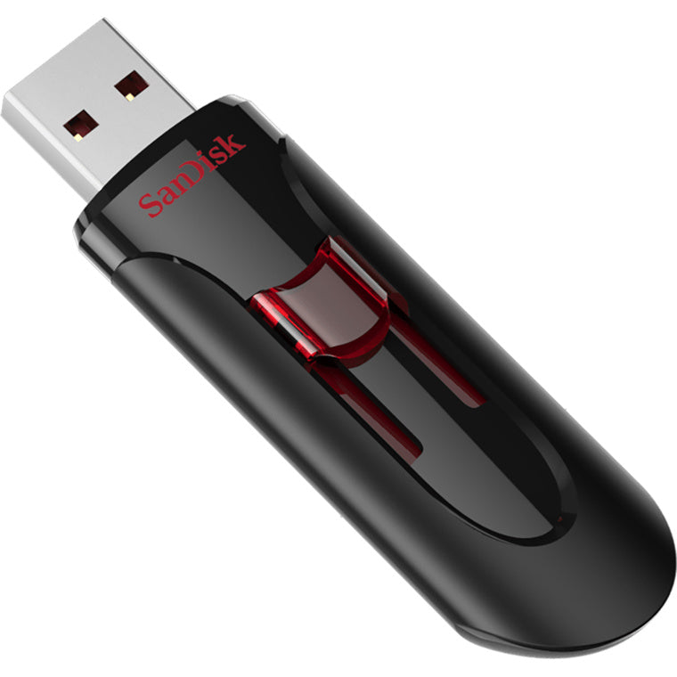 SDCZ600-032G-G35 - SANDISK CRUZER GLIDE 3.0 USB FLASH DRIVE CZ600 32GB USB3.0 BLACK WITH RED SLIDER RETRACTABLE DESIGN 5Y