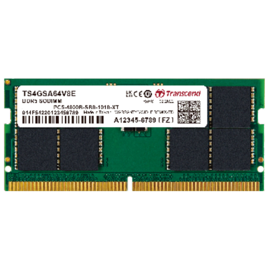 Transcend Embedded 16GB DDR5 4800 SODIMM 1Rx8 IND 2Gx8 CL40 1.1V