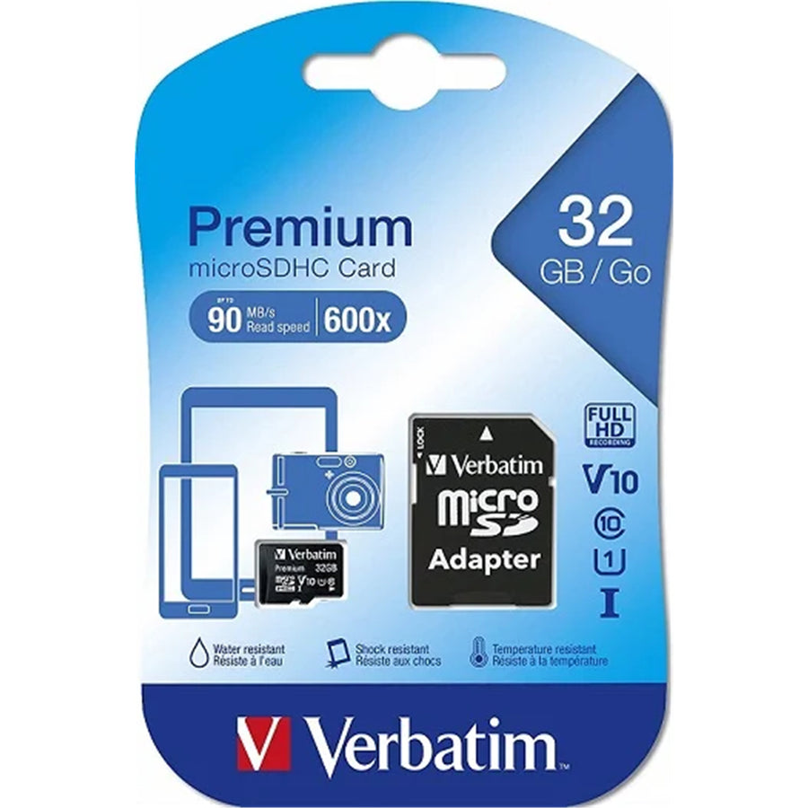 Verbatim Premium microSDHC Class 10 UHS-I Card 32GB with Adapter