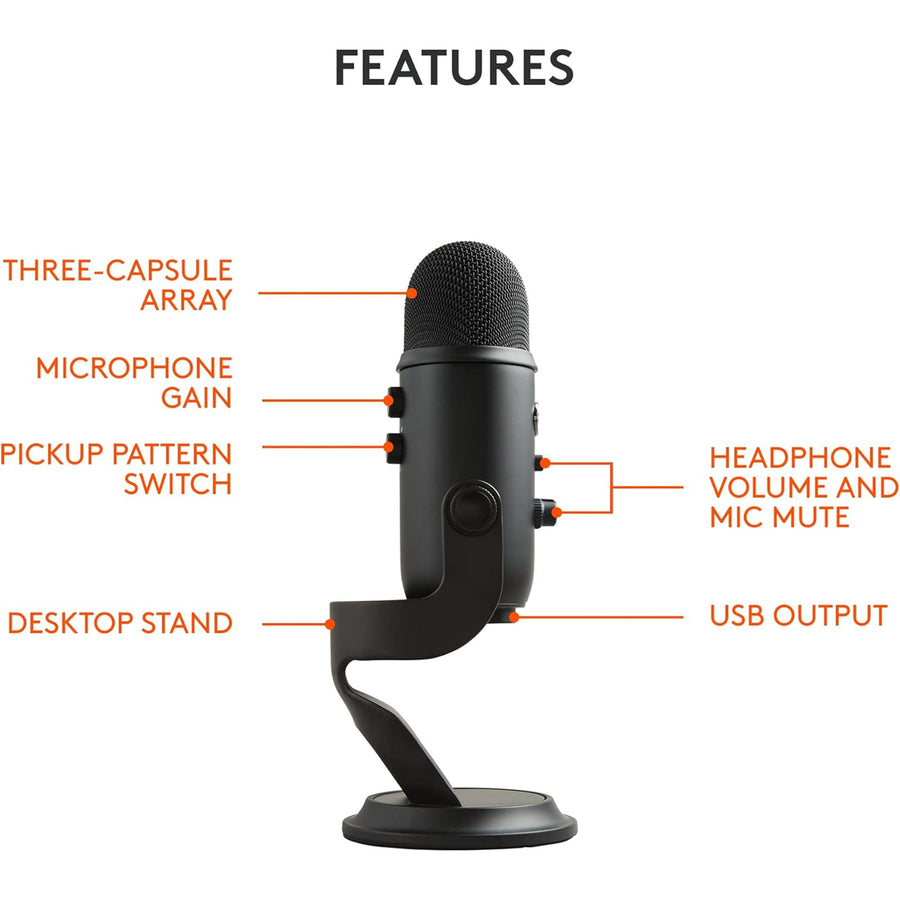 Logitech G Yeti 3-Capsule USB Microphone - Blackout