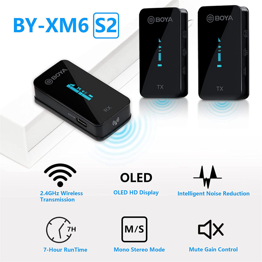 Boya BY-XM6 S2 Wireless Lavalier Microphones Lav Mic for DSLR Camcorder Video Recording YouTube Vlogging