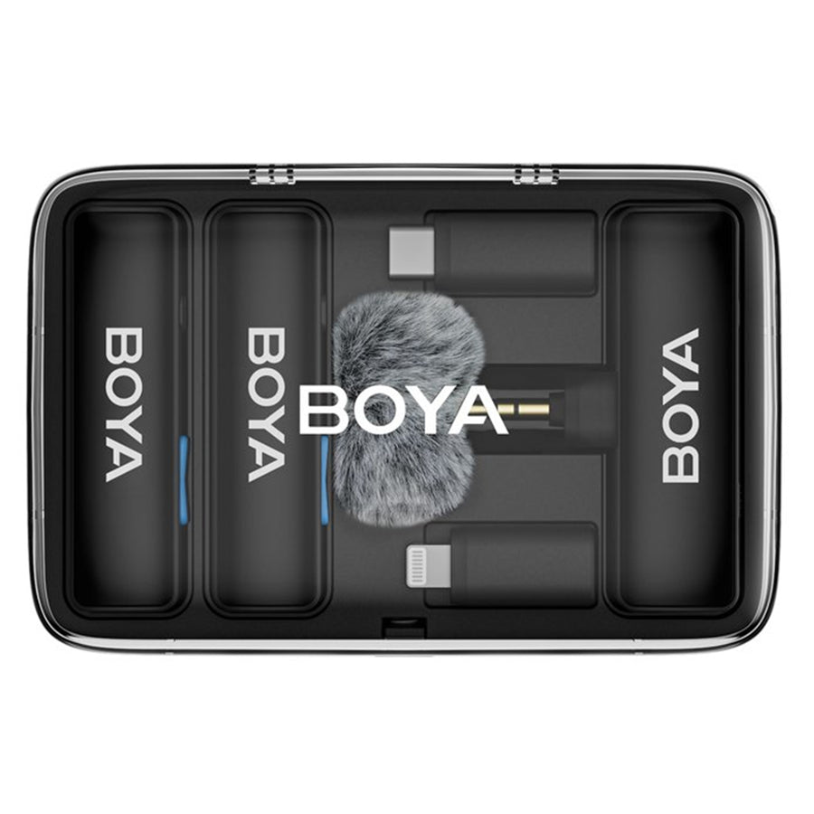 Boya BOYALINK 2 Wireless Lavalier Microphone - Black for iPhone / Android / Camera Vlogging - All-in-One Lapel Dual Mic System & Lightning & USB-C Inputs
