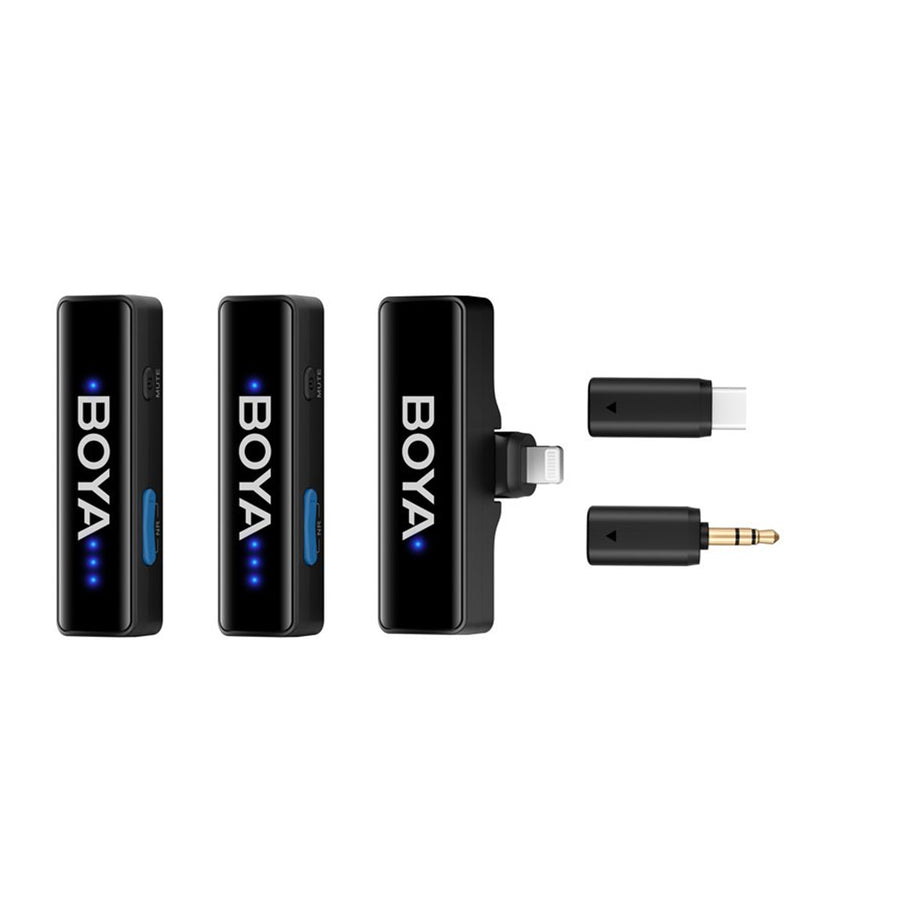 Boya BOYALINK 2 Wireless Lavalier Microphone - Black for iPhone / Android / Camera Vlogging - All-in-One Lapel Dual Mic System & Lightning & USB-C Inputs