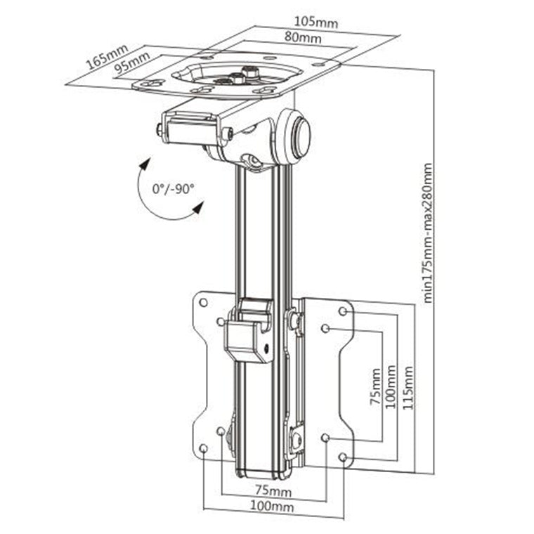 BRATECK LCD-CM211 - 13-27'' Fold-up Retractable TV Ceiling Mount w/ Flexible Sliding Rails. Easy Fold Lock