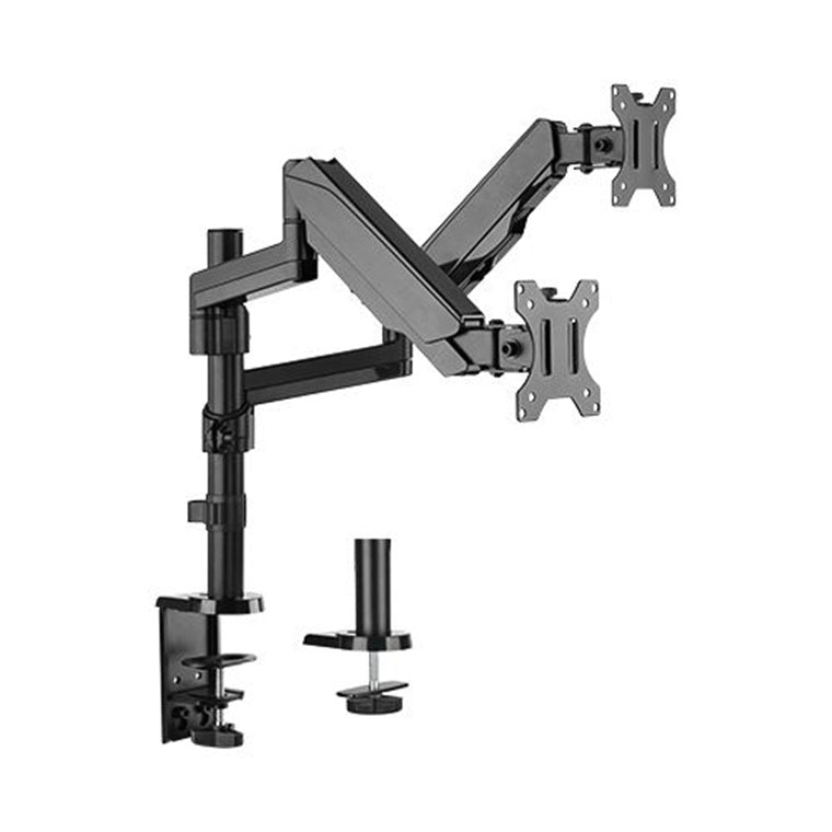 Bracom LDT16-C024 dual Gas Spring Monitor Arm pivot and swivel fits 17"-32" VESA 75x75,100x100 Tilt Range: +35°~-35° Swivel Range: +90°~-90° Black Colour