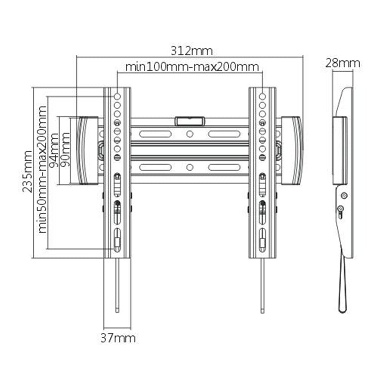 BRATECK LP45-22F - 23''-42'' Flat panel TV wall mount Max load: 50Kgs Supports VESA