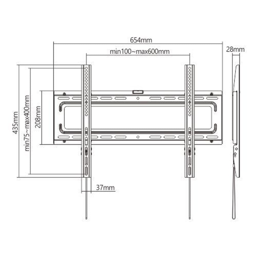 BRATECK LP46-46F - 37''-70'' Fixed Wall Mount TV Bracket Max Load: 50Kgs VESA Support up to 600x400.