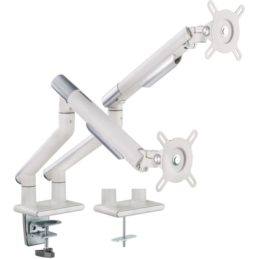 Brateck LDT49-C024 17"-32" Dual Premium Slim Aluminium Spring-Assisted Desk Mount Monitor Arm - Quick Release Detachable VESA Plate, Built-in Spring Tension, 180 Rotation Stop, Built-in Cable Management, White
