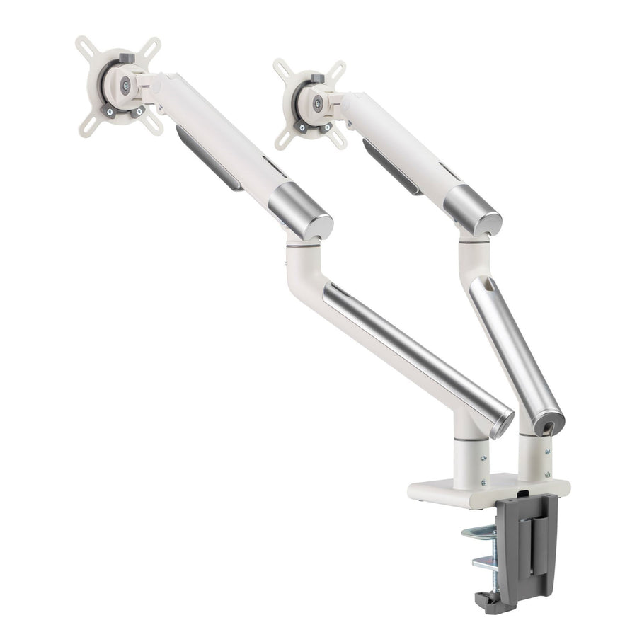 Brateck LDT49-C024 17"-32" Dual Premium Slim Aluminium Spring-Assisted Desk Mount Monitor Arm - Quick Release Detachable VESA Plate, Built-in Spring Tension, 180 Rotation Stop, Built-in Cable Management, White