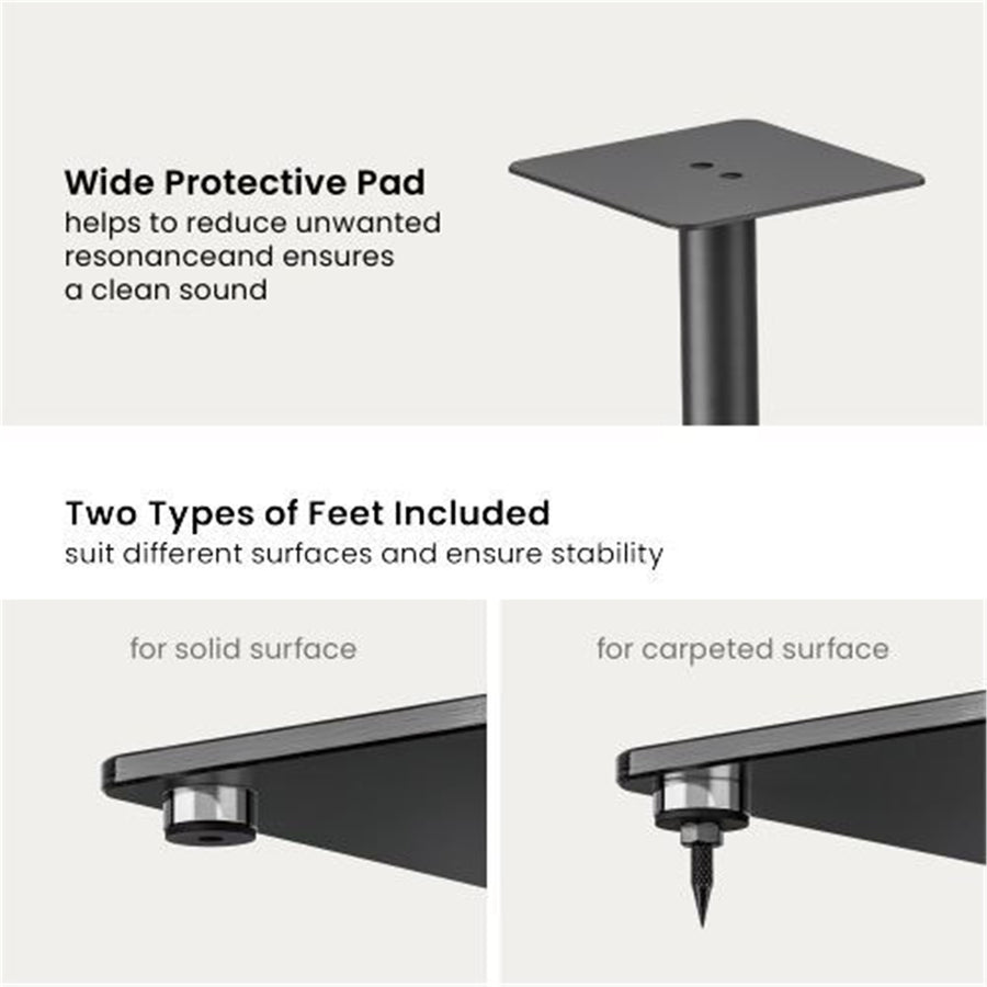 Brateck  BS-76M 24" Aluminium / Glass Floor Standing BookShelf Speaker Stands - Sold as a Pair