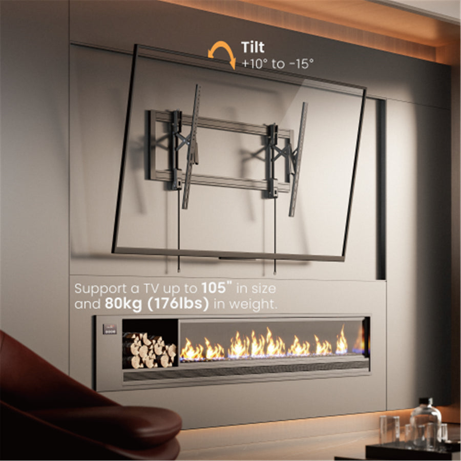 Brateck LP80-610T  55  -105" Tilt Heavy-Duty TVWall Mount Bracket with Anti-Theft LockingHole(Padlock NOT Included) Automatic Spring Locks with Quick Release Cords, Max Weight 80Kgs, VESA Support Up to 1000x602