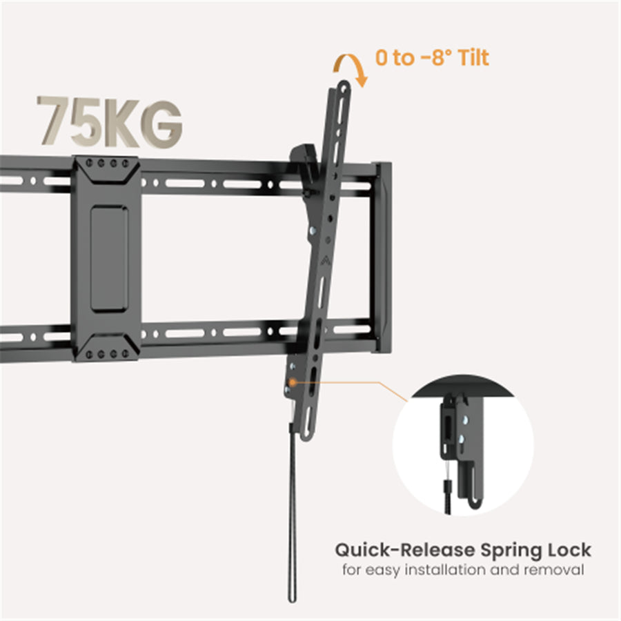 BRATECK LP81-48T - 43''-95'' Tilt Slim TV Wall Mount Supports Up to 75Kgs Automatic Spring Locks