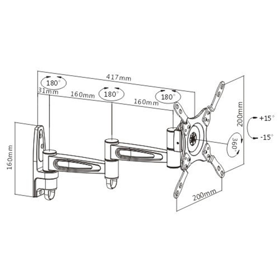 BRATECK LCD-141C - 13''-42'' Anti-Theft Full- Motion Monitor/TV Wall Mount Anti-Theft Locking Hole