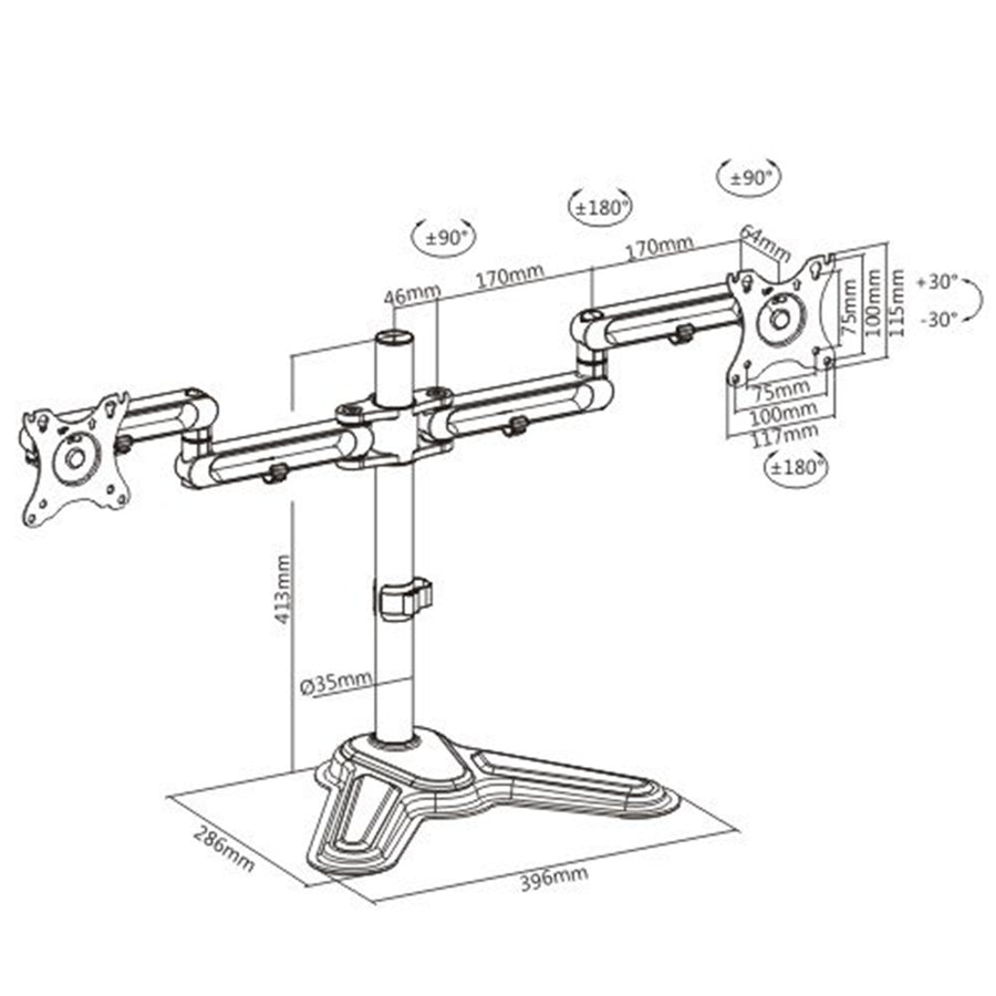 BRATECK LDT30-T024 - 17-32'' Dual Screen Articulating Monitor Stand Free-Tilting Design Sturdy