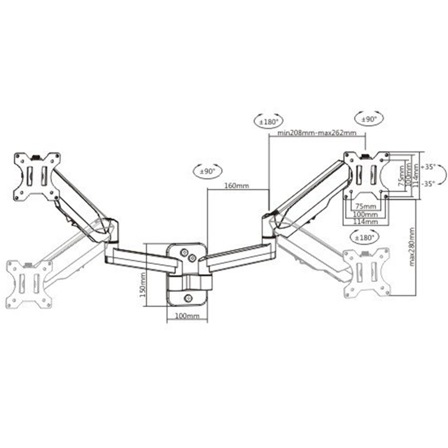 BRATECK LDA30-114 - 17''-32'' Dual Screen Wall Mounted Gas Spring Monitor Arm Max load: 9kgs (per arm). VESA