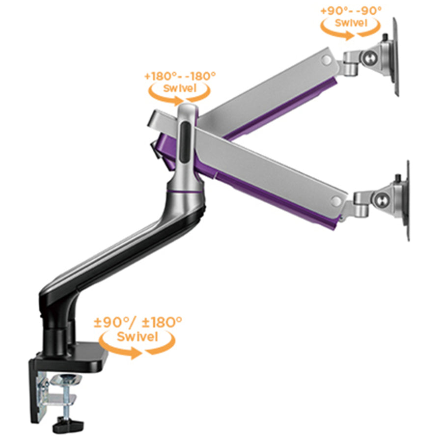 BRATECK LDT50-C024 - 17''-32'' Premium Aluminium Dual Spring-Assist Desk Mount Monitor Arm. Supports VESA