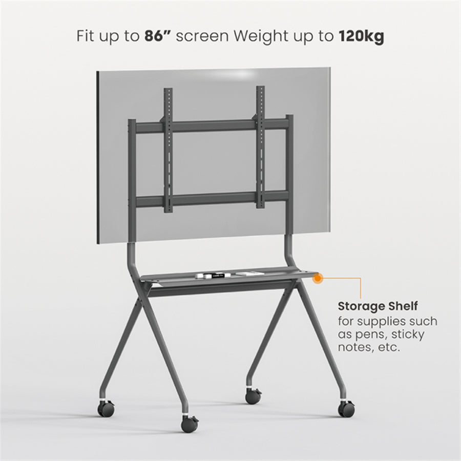 BRATECK TTF15-68FW - 50-86'' Heavy-Duty Studio TV Cart/Trolley Up to 120Kgs Inc Large 75mm Caster Wheels