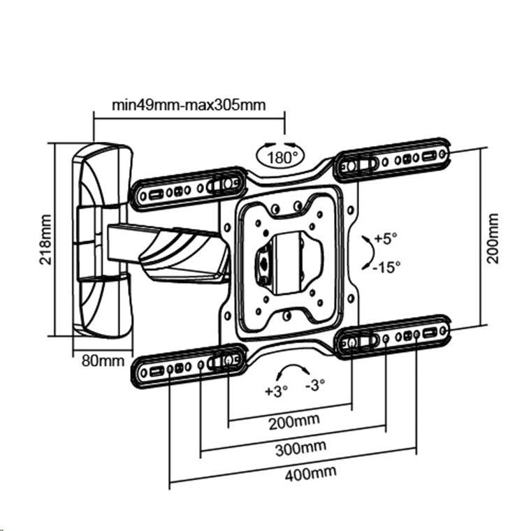 BRATECK LPA50-441 - 23''-55'' Full motion TV wall mount bracket Extend tilt & swivel. VESA Support