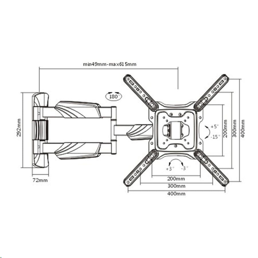 BRATECK LPA50-443AL - 23''-65'' Full Motion TV Wall Mount Bracket Lenghtened Arm Extend Tilt & Swivel. VESA
