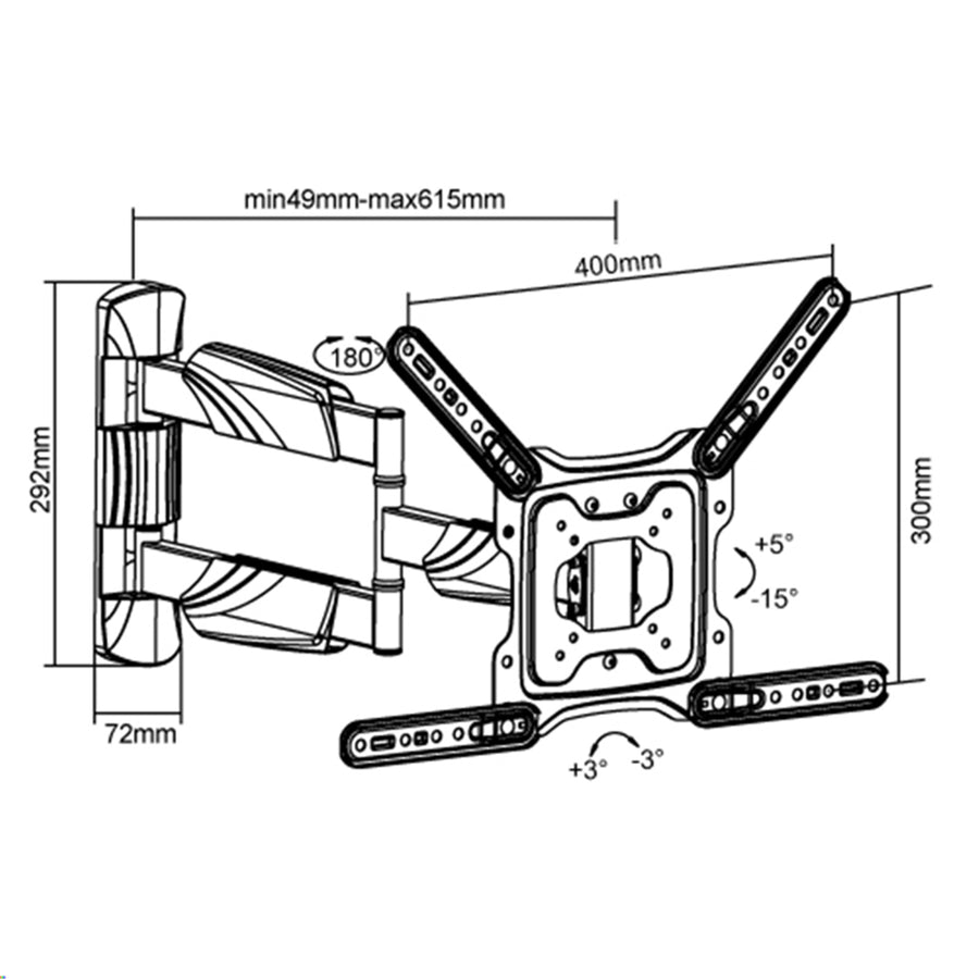 BRATECK LPA50-443AL - 23''-65'' Full Motion TV Wall Mount Bracket Lenghtened Arm Extend Tilt & Swivel. VESA