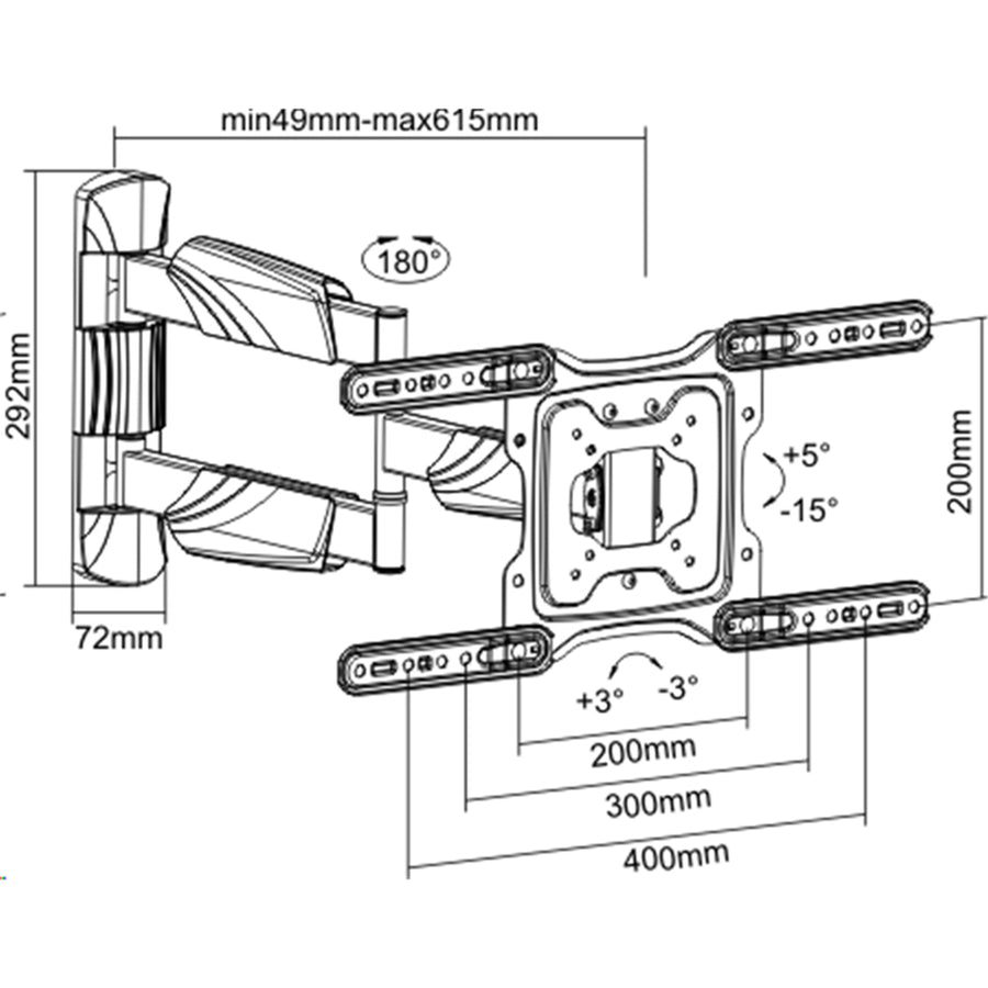 BRATECK LPA50-443AL - 23''-65'' Full Motion TV Wall Mount Bracket Lenghtened Arm Extend Tilt & Swivel. VESA