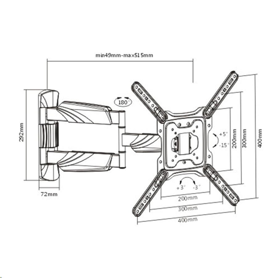 BRATECK LPA50-443 - 23''-55'' Full motion TV wall mount bracket Extend tilt & swivel. VESA Support