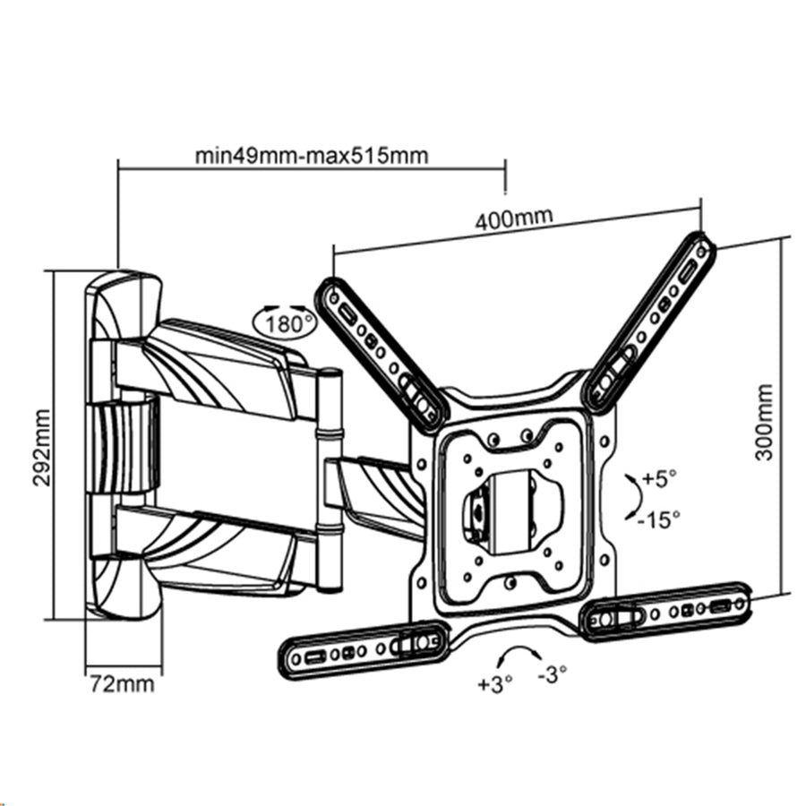 BRATECK LPA50-443 - 23''-55'' Full motion TV wall mount bracket Extend tilt & swivel. VESA Support