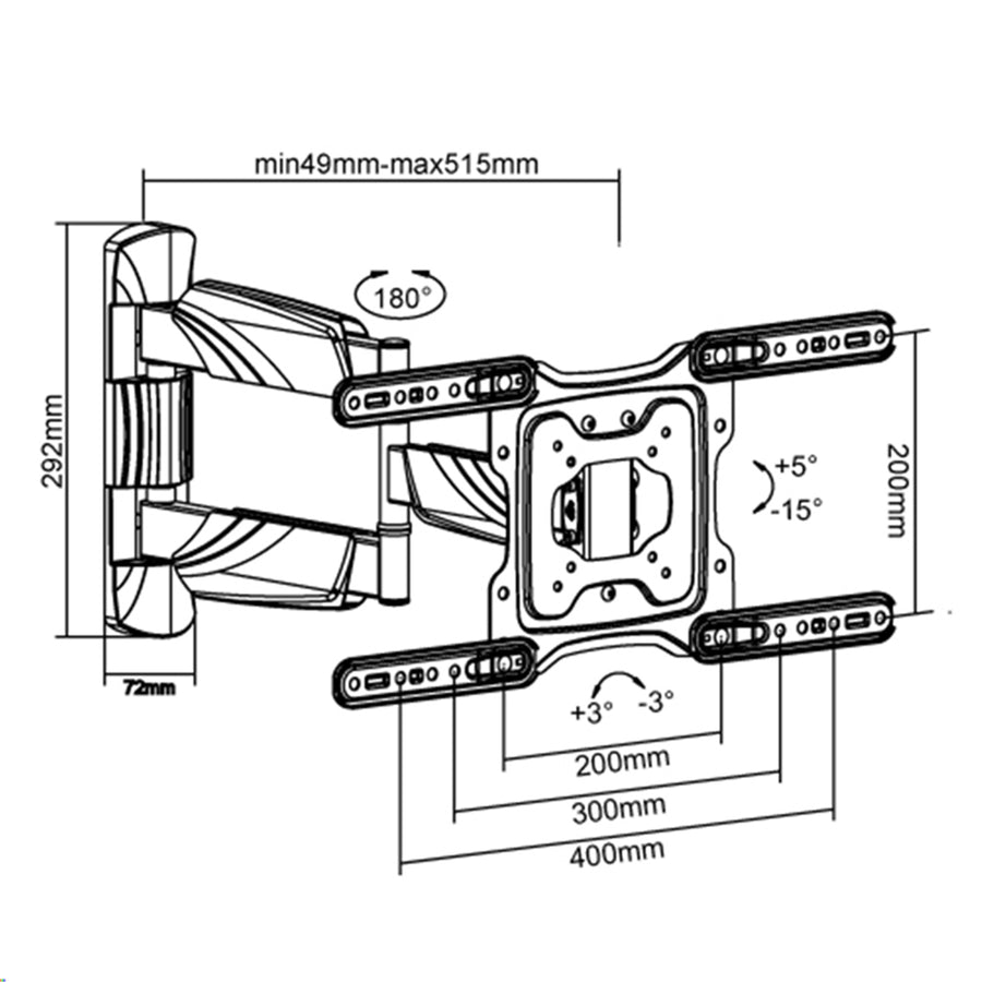 BRATECK LPA50-443 - 23''-55'' Full motion TV wall mount bracket Extend tilt & swivel. VESA Support