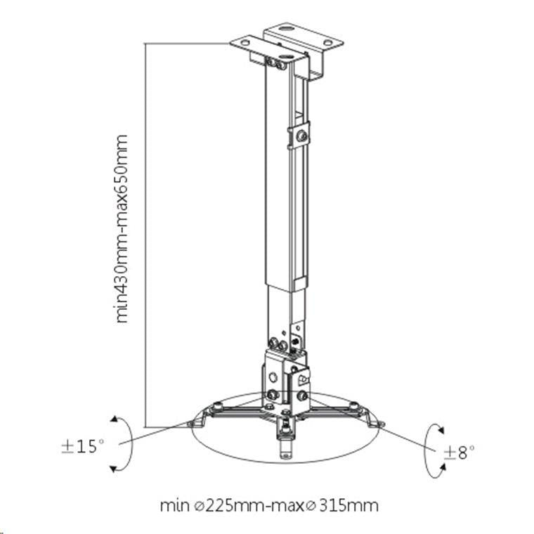 BRATECK UniverWall & Ceiling Projector Bracket Tilt Swivel: -8 +8. Adjustable