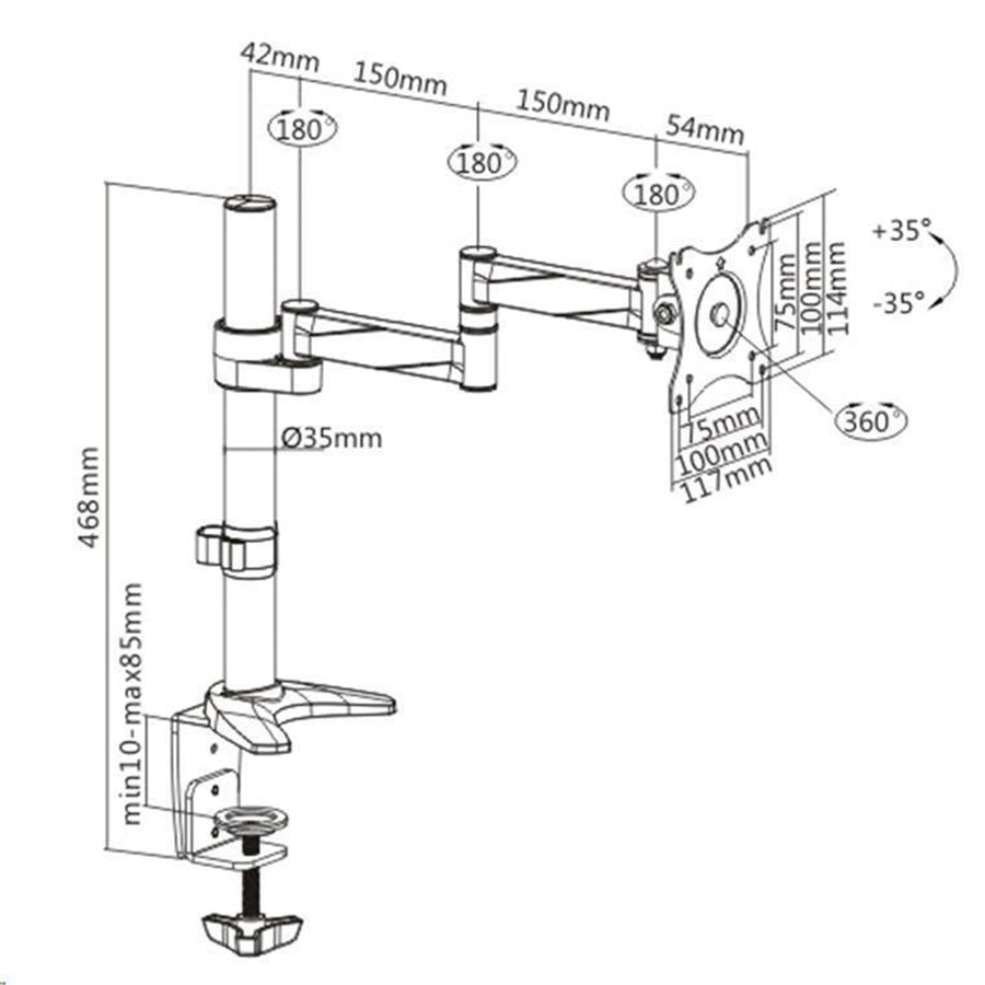 BRATECK LDT11-C012 - 13-27'' Single Monitor Desk Mount Max Load 8kgs Rotate Extend Tilt Swivel. Max Arm