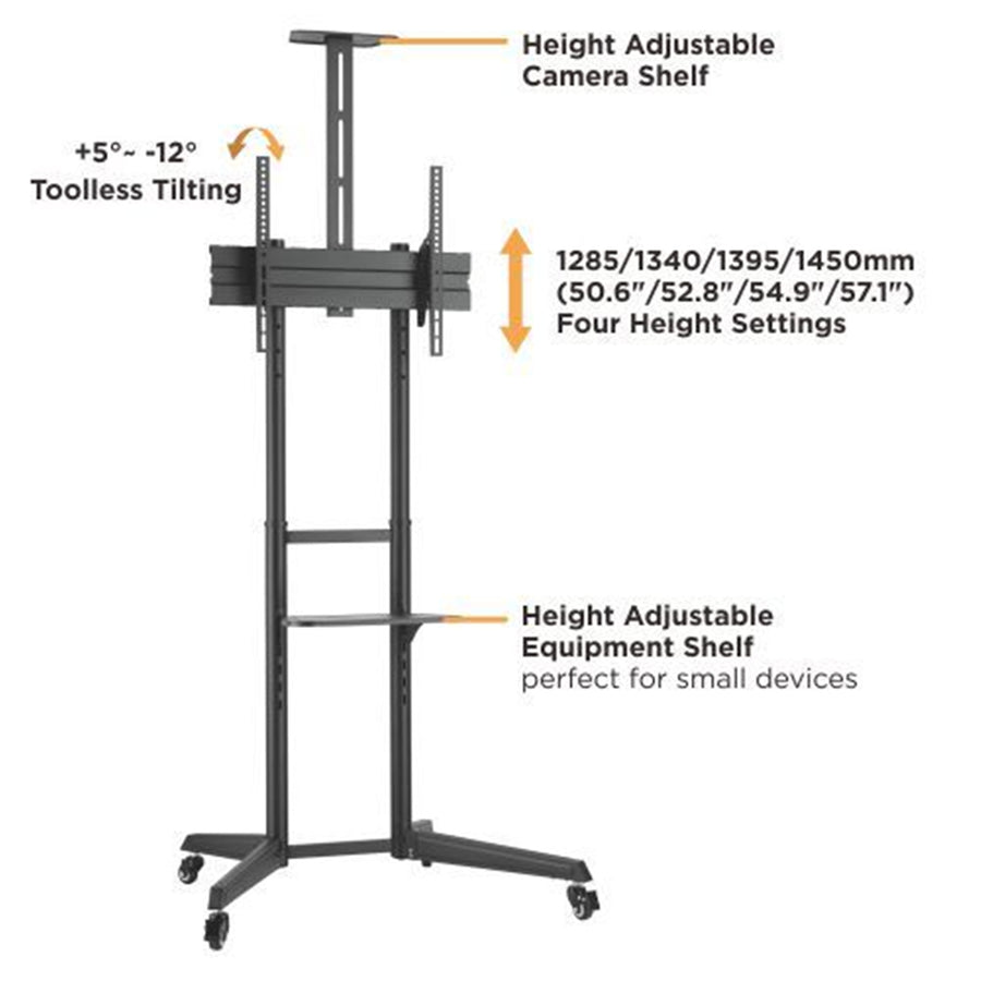 Bracom VERSATILE & COMPACT STEEL TV CART Support 37-70 inch TV 50KG
