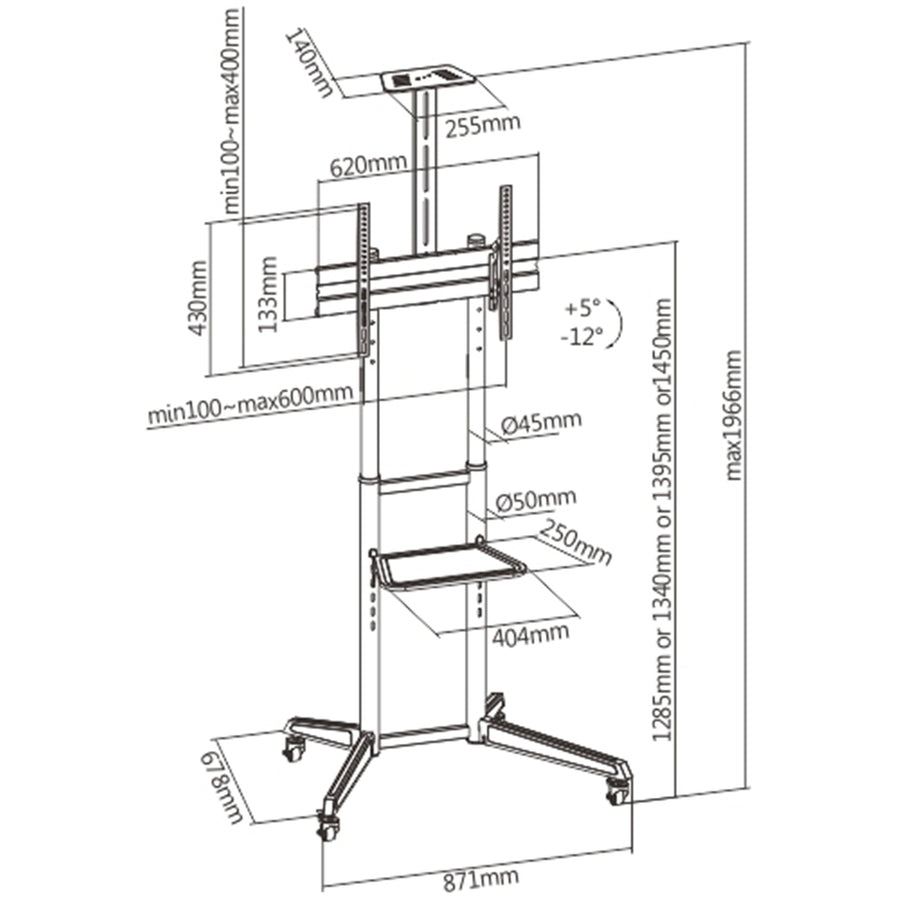 Bracom VERSATILE & COMPACT STEEL TV CART Support 37-70 inch TV 50KG